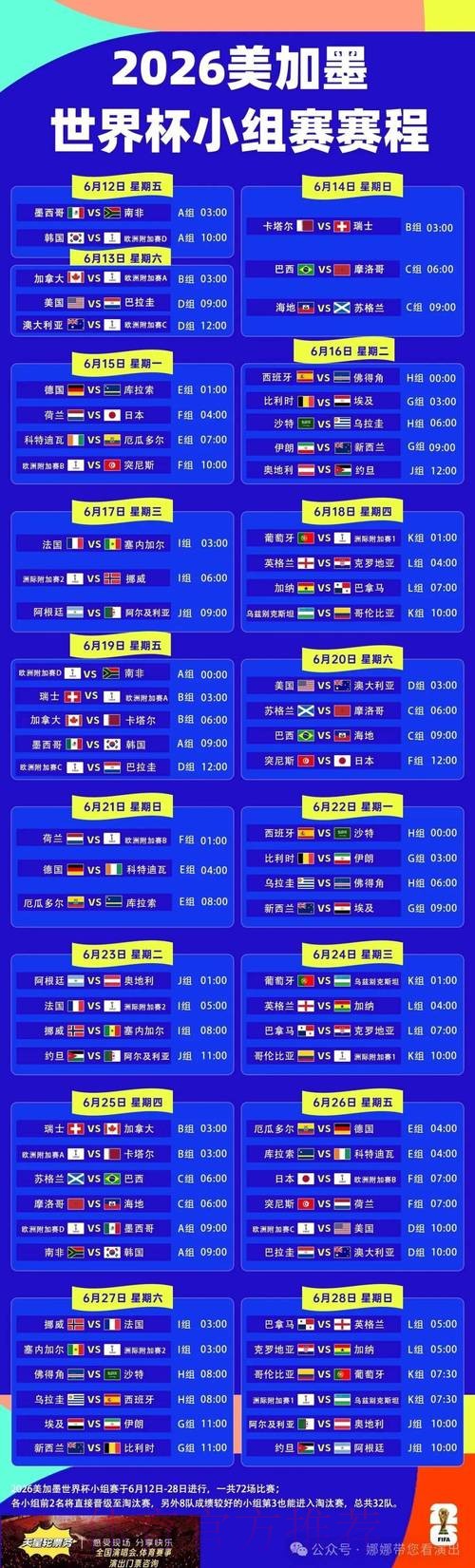2026世界杯小组赛赛程高清版最新时间表怎么查